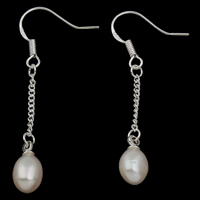 Boucles d'oreilles en perles d'eau douce, laiton, avec perle d'eau douce cultivée, Placage de couleur platine, naturel, protéger l'environnement, sans nickel, plomb et cadmium, 6x43mm, Vendu par paire