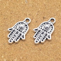 Cink ötvözet Hamsa Medálok, antik ezüst színű bevonattal, nikkel, ólom és kadmium mentes, 12x20x3mm, Lyuk:Kb 1.5mm, 50PC-k/Lot, Által értékesített Lot