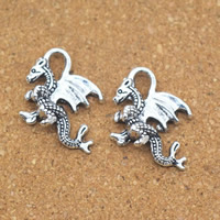 Sinc Alloy Pendants Ainmhithe, Dragon, dath airgid antique plátáilte, nicil, luaidhe & caidmiam saor in aisce, 15x21x6mm, Poll:Thart 1.5mm, 100ríomhairí pearsanta/Lot, Díolta De réir Lot