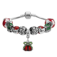 Bracelet de vacances de Noël, alliage de zinc, avec chaîne en laiton & chalumeau, Plaqué de couleur d'argent, bracelet à breloques & longueur différente pour le choix & unisexe & Bijoux de Noël & émail, sans plomb et cadmium, Vendu par brin