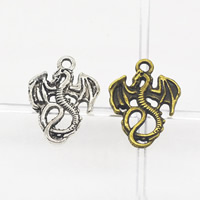 Sinc Alloy Pendants Ainmhithe, Dragon, plátáilte, dathanna níos mó le haghaidh rogha, nicil, luaidhe & caidmiam saor in aisce, 16x21x2mm, Poll:Thart 1.5mm, 100ríomhairí pearsanta/Lot, Díolta De réir Lot