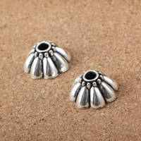 Lo zinco in lega tallone Cap, lega in zinco, Fiore, placcato argento antico, assenza di nichel,piombo&cadmio, 15mm, Foro:Appross. 3.5mm, 100PC/lotto, Venduto da lotto