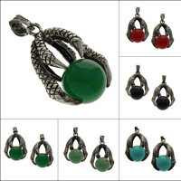 Gemstone Vedhæng Smykker, Ædelsten, med Zinc Alloy, Claw, antik sølv farve forgyldt, forskellige materialer til valg, 23.50x36x16mm, Hole:Ca. 4x6mmmm, 2pc'er/Bag, Solgt af Bag