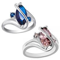 Bague Zircon cubique en laiton, Placage, normes différentes pour le choix & pour femme & avec zircone cubique, plus de couleurs à choisir, sans plomb et cadmium, 17-20mm, Vendu par PC