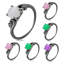 Cubic Zircon Messing fingerring, med Cats Eye, plumbum sort farve forgyldt, forskellig størrelse for valg & for kvinde & med cubic zirconia, flere farver til valg, bly & cadmium fri, Solgt af PC