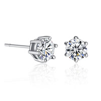 Cubic Zircon ( CZ ) Stud Earring, Mässing, platina pläterad, med cubic zirconia, nickel, bly och kadmium gratis, 6mm, Säljs av Par