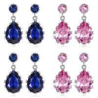 Zircon cubique ( CZ ) Boucles d'oreilles pendantes, laiton, avec earnut en plastique, larme, Placage de couleur platine, avec zircone cubique, plus de couleurs à choisir, protéger l'environnement, sans nickel, plomb et cadmium, 10-35mm, Vendu par paire