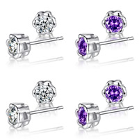 Cubic Zircon ( CZ ) Stud Earring, Mässing, Blomma, platina pläterad, med cubic zirconia, fler färger för val, nickel, bly och kadmium gratis, 7.5x7.5mm, Säljs av Par