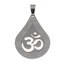 Bijoux pendentifs en acier inoxydable , symbole de l'OM, couleur originale, 27x40x1.50mm, Trou:Environ 4x8mm, 10PC/sac, Vendu par sac