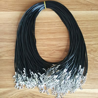 Fashion Ketting Cord, Gewaxt katoenen koord, zinklegering karabijn, met 2lnch extender keten, platinum plated, zwart, 1.5mm, Per verkocht Ca 18 inch Strand