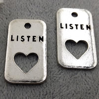 En alliage de zinc message Pendentifs, rectangle, Plaqué de couleur d'argent, avec le motif de lettre, sans plomb et cadmium, 18x32mm, Trou:Environ 2mm, 20PC/sac, Vendu par sac