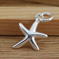 Pendants Jewelry Prás, Starfish, airgead fíor plated, luaidhe & caidmiam saor in aisce, 11x2mm, Poll:Thart 2.5-3mm, Díolta De réir PC