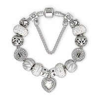 European Bracelet Zinc Alloy with brass chain & Rhinestone Clay Pave & Crystal Heart plated charm bracelet & snake chain & for woman & enamel & faceted & with rhinestone nickel lead & cadmium free Sold By Strand