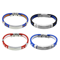 Pulseiras de silicone, aço inoxidável, with silicone, Mais cores pare escolha, 9mm, 38.5x11x6mm, comprimento Aprox 7.3 inchaltura, 12vertentespraia/Lot, vendido por Lot