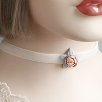 Ribbon bheilbhéidín Choker muince, le Síoda ​​Spun & Sinc Alloy, le 3.5Inch slabhra extender, dath airgid plated, do bhean, nicil, luaidhe & caidmiam saor in aisce, 10mm, Díolta Per Thart 11 Inse Snáithe