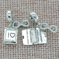 Thailand Sterling Silver European hanger, Boek, met brief patroon & zonder troll, Gat:Ca 4.5-5mm, Verkocht door PC