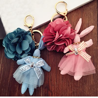 Key Chain, Zinc Alloy, med Etamine & Chiffon & Satinbånd & Velveteen, guldfarve belagt, med rhinestone, flere farver til valg, nikkel, bly & cadmium fri, 160mm, Solgt af PC