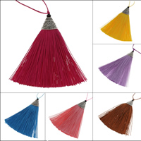 décoratif Tassel, Fibre de polyester, avec bois & alliage de zinc, Plaqué de couleur d'argent, plus de couleurs à choisir, 20x85x11mm, 100PC/sac, Vendu par sac