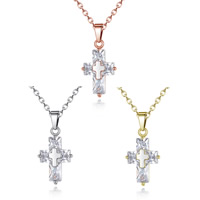 Μενταγιόν Cubic Zirconia (CZ) Brass, Ορείχαλκος, Σταυρός, επιχρυσωμένο, με ζιργκόν, περισσότερα χρώματα για την επιλογή, μόλυβδο \x26amp; κάδμιο ελεύθεροι, 12x22mm, Τρύπα:Περίπου 2-3mm, 3PCs/τσάντα, Sold Με τσάντα