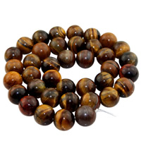 Tiger Eye Gyöngyök, Kerek, természetes, különböző méretű a választás, Lyuk:Kb 1mm, Naponta eladott Kb 15 inch Strand