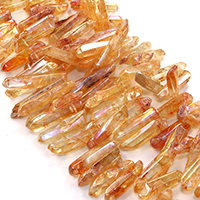 Natural Quartz Helmi, kasvot, oranssi, 24-51x8-10x4-8mm, Reikä:N. 1mm, N. 54PC/Strand, Myyty Per N. 16 tuuma Strand