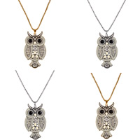 Zinc Alloy sweater halskæde, med jern kæde & Akryl, Owl, forgyldt, lanterne kæde & for kvinde & med rhinestone, flere farver til valg, bly & cadmium fri, 85mm, Solgt Per Ca. 26.5 inch Strand