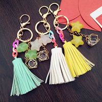 Key Chain, Zinc Alloy, med PU & Krystal & Plastic & Akryl, guldfarve belagt, flere farver til valg, nikkel, bly & cadmium fri, 95mm, Solgt af PC