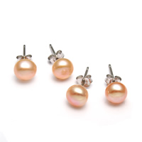 Freshwater Pearl Stud Earring, mässing örhänge inlägg, Knapp, fler färger för val, 6-7mm, Säljs av Par