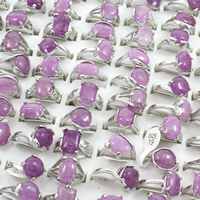 Unisex-Finger-Ring, Amethyst, mit Zinklegierung, Platinfarbe platiniert, Februar Birthstone & gemischt, 23x28x14mm-24x28x14mm, Größe:5-9, 100PCs/Box, verkauft von Box