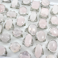 Unisex fingerring, Rose Quartz, med Zinc Alloy, platin farve forgyldt, blandet, 22x27x22mm-22x31x22mm, Størrelse:5-9, 50pc'er/Box, Solgt af Box