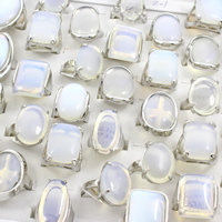 Unisex fingerring, Sea Opal, med Zinc Alloy, platin farve forgyldt, blandet, 22x25x28mm-22x32x24mm, Størrelse:5-9, 50pc'er/Box, Solgt af Box