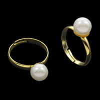 Geležies Atidaryti Finger Ring, su ABS plastikas pearl, aukso spalva padengtas, reguliuojamas & moters, švino ir kadmio nemokamai, 18x26x8mm, Dydis:4.5, 100kompiuteriai/Krepšys, Pardavė Krepšys