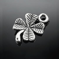 Sinkkiseos Clover riipus, Neljä Leaf Clover, antiikki hopea päällystetty, lyijy ja sen kadmium vapaa, 10x15mm, Reikä:N. 1-1.5mm, 300PC/laukku, Myymät laukku