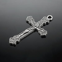 Zinc Alloy Cross Přívěsky, Zinek, Kříž Cross, starožitné barva postříbřená, Christian šperky, olovo a kadmium zdarma, 19x33mm, Otvor:Cca 1-1.5mm, 100PC/Bag, Prodáno By Bag