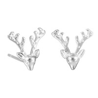 Messing Stud Earring, Deer, sølvfarvet forgyldt, for kvinde, nikkel, bly & cadmium fri, 10.8mm, Solgt af par