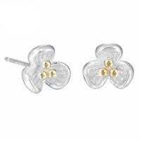 Messing Stud Earring, Flower, sølvfarvet forgyldt, for kvinde & to tone, nikkel, bly & cadmium fri, 7.5mm, Solgt af par