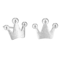 Messing Stud Earring, Crown, sølvfarvet forgyldt, for kvinde, nikkel, bly & cadmium fri, 10x8mm, Solgt af par