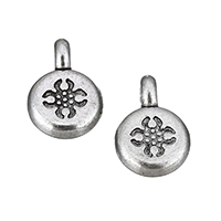 Alliage de zinc plate ronde pendentifs, Plat rond, Plaqué de couleur d'argent, protéger l'environnement, sans nickel, plomb et cadmium, 8x12x4mm, Trou:Environ 1.5mm, 200PC/lot, Vendu par lot