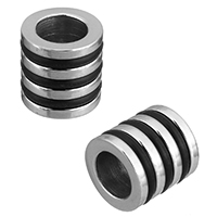 Grânulos de European de aço inoxidável, with silicone, Coluna, cor original, 10x10x10mm, Buraco:Aprox 6mm, 10PCs/Lot, vendido por Lot