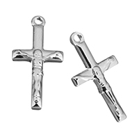 Roestvrij staal Cross Hangers, Crucifix Cross, oorspronkelijke kleur, 11x22x3mm, Gat:Ca 1.5mm, 10pC's/Lot, Verkocht door Lot