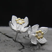 925 Sterling Silver Stud Auskarai, Gėlė, padengtą, moters, 9mm, Pardavė Pora