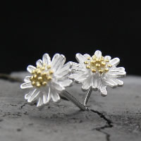 925 Sterling Sølv Stud Earring, Flower, forgyldt, for kvinde, 8mm, Solgt af par