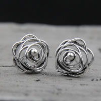 Thajsko Sterling Silver Stud náušnice, Květina, pro ženy & dutý, 11mm, Prodáno By Pair