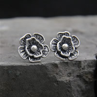 Thailand Sterling Silver Stud Earring, Rose, voor vrouw, 14mm, Verkocht door pair