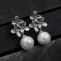 Thailandia Sterling gioielli orecchino, Tailandia, with Shell Pearl, Fiore, naturale, per la donna, 13mm, Venduto da coppia