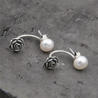 An Téalainn Sterling Silver Cartoon Scoilt Earring, le Pearl Fionnuisce, Flower, nádúrtha, do bhean, 8x24mm, Díolta De réir Péire