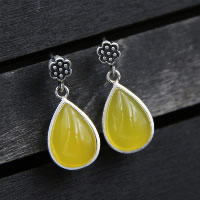 Gemstone Earrings, Tailandia, with Amarelo calcedônia, Lágrima, naturais, para mulher, 11mm, vendido por par