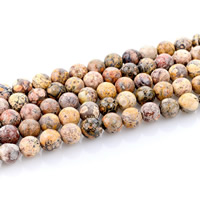 Huid van de luipaard Stone, Ronde, natuurlijk, verschillende grootte voor keus, Gat:Ca 1mm, Per verkocht Ca 15 inch Strand