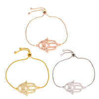 Pulseras Estilo Hamsa, metal, chapado, ajustable & cadena de caja & micro arcilla de zirconia cúbica & para mujer, más colores para la opción, libre de níquel, plomo & cadmio, 36x25x3mm, Vendido para aproximado 8 Inch Sarta