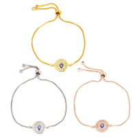 Evil Eye Jewelry Bracelet Brass Flat Round plated evil eye pattern & adjustable & box chain & micro pave cubic zirconia & for woman & enamel nickel lead & cadmium free Sold Per Approx 8 Inch Strand